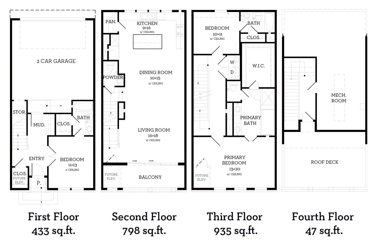 2D floor plan layout of this home in The Brownstones at East Quarter, Dallas, TX (Image 2).