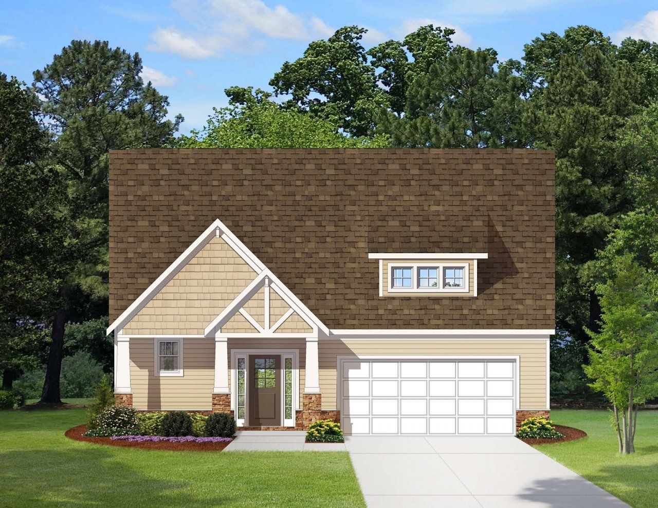 Representative exterior photo of a completed home built from the Mulberry by Cimarron Homes in Fieldcrest, Mebane, NC (Image 2). Representative exterior photo of a completed home built from the Mulberry by Cimarron Homes in Fieldcrest, Mebane, NC (Image 2).