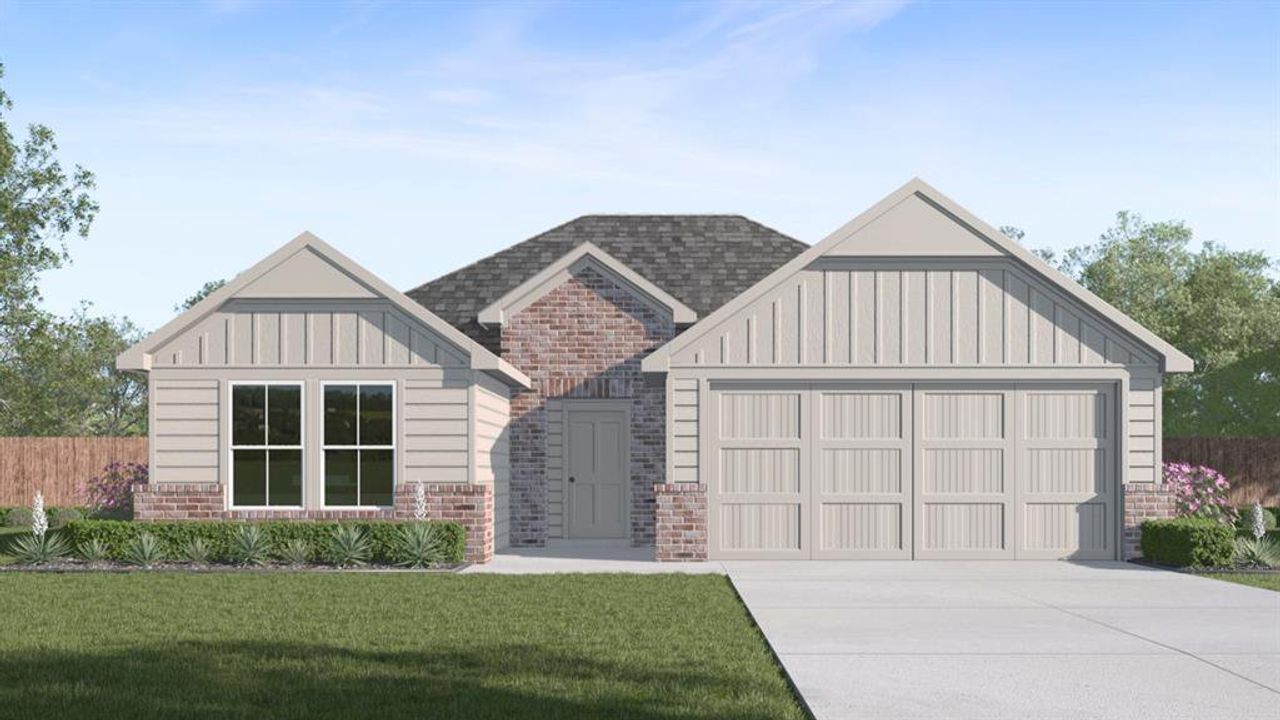 Front exterior of a new home in The Reserve at Timber Creek, Lindale, TX, highlighting curb appeal (Image 2). Front exterior of a new home in The Reserve at Timber Creek, Lindale, TX, highlighting curb appeal (Image 2).