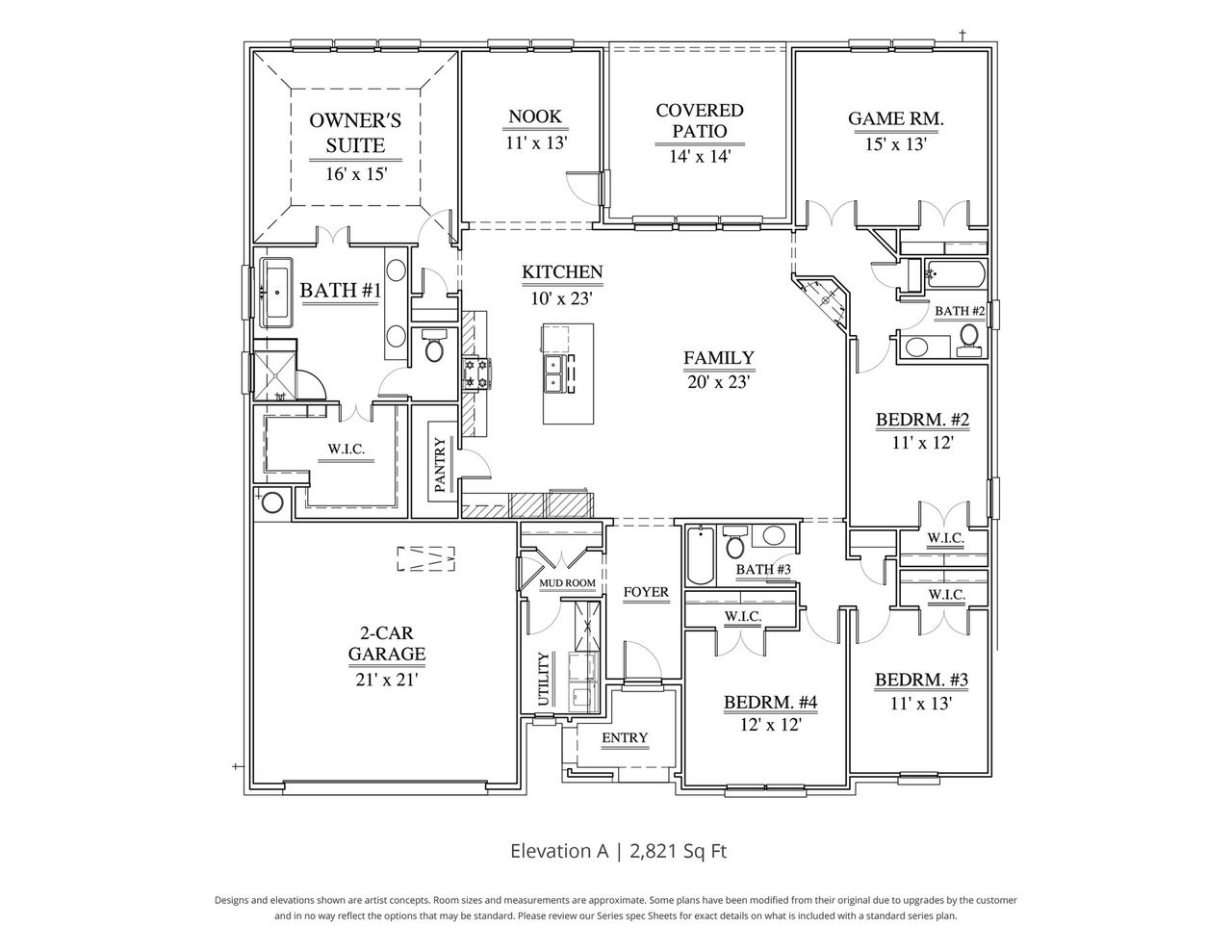 2D floor plan layout for the Palisades by Our Country Homes in LeTara, Haslet, TX (Image 2).