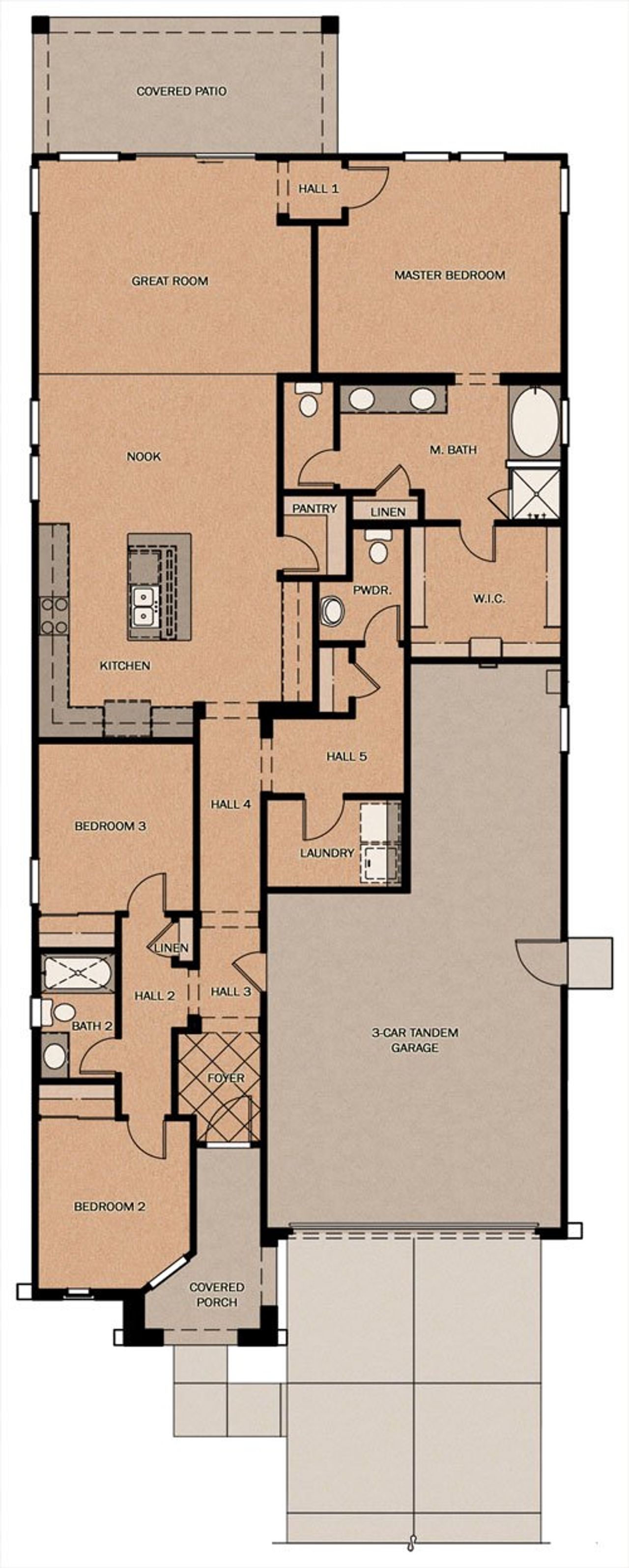 2D floor plan layout of this home in Meadows at Barney Farms, Queen Creek, AZ (Image 2).