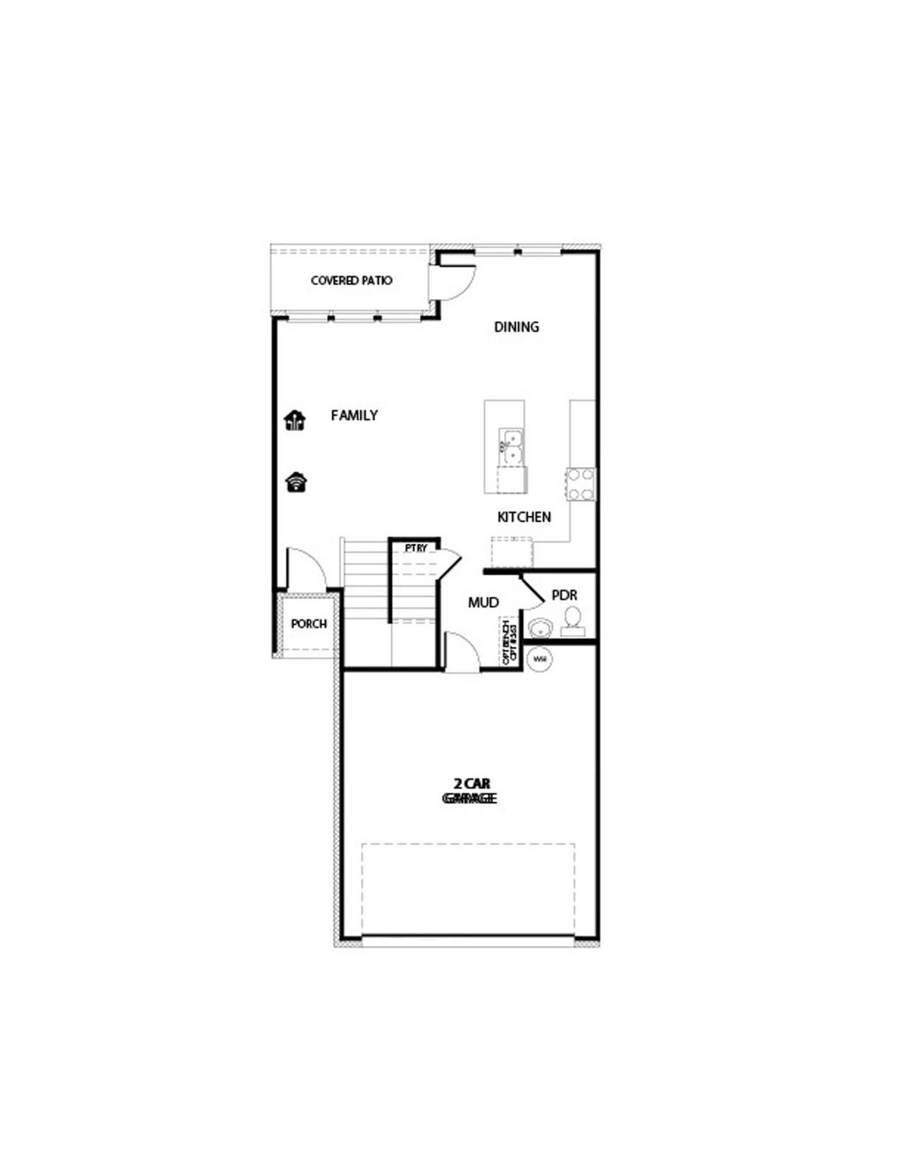 2D floor plan layout for the Meredith by Impression Homes in Main Street Village, Mansfield, TX (Image 2).