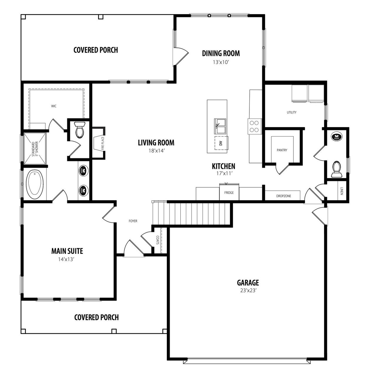 2D floor plan layout for the Kenly by RiverWILD Homes in Alton Fields, Coats, NC (Image 2). 2D floor plan layout for the Kenly by RiverWILD Homes in Alton Fields, Coats, NC (Image 2).