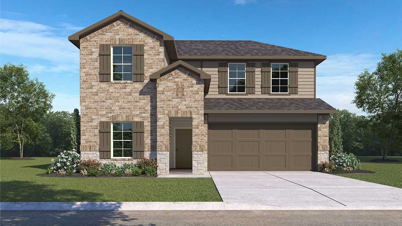 Representative exterior photo of a completed home built from the Mitchell - X35m by D.R. Horton in August Trails, Needville, TX (Image 2). Representative exterior photo of a completed home built from the Mitchell - X35m by D.R. Horton in August Trails, Needville, TX (Image 2).
