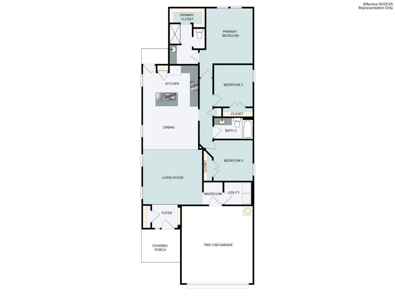 2D floor plan layout of this home in Heritage Mill, Hutto, TX (Image 2).