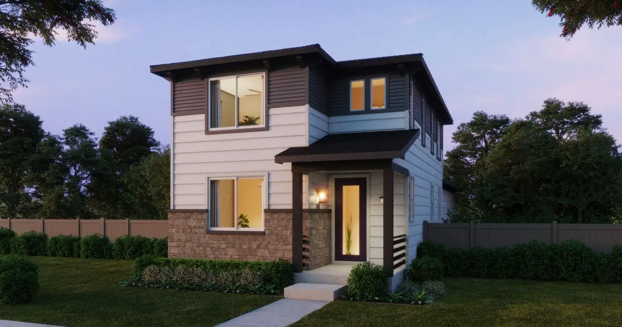 Representative exterior photo of a completed home built from the 6 by Risewell Homes in Woodrose at Painted Prairie, Aurora, CO (Image 2).