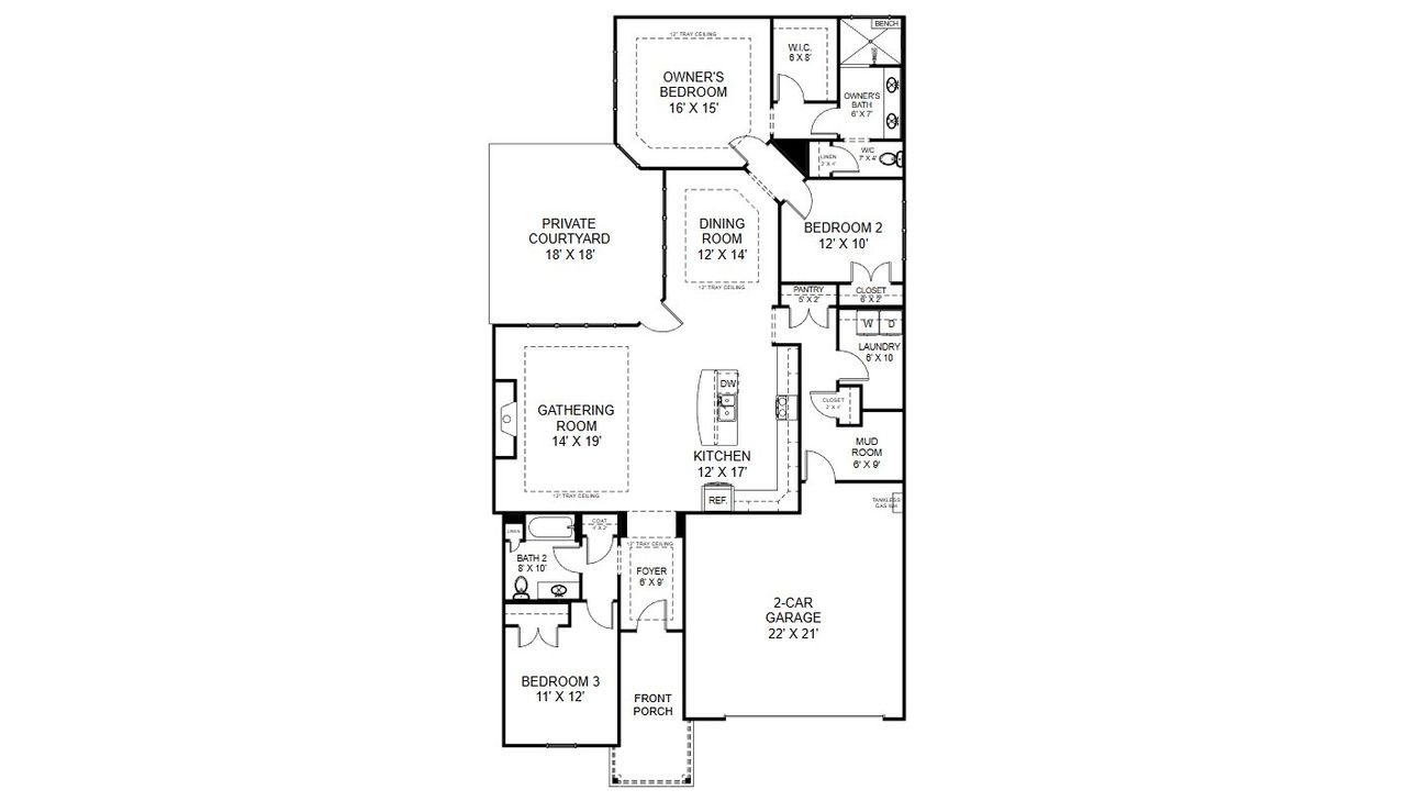 2D floor plan layout for the Portico III by Cook Bros. Homes in The Grove At Haven Hill, Lenoir City, TN (Image 2).