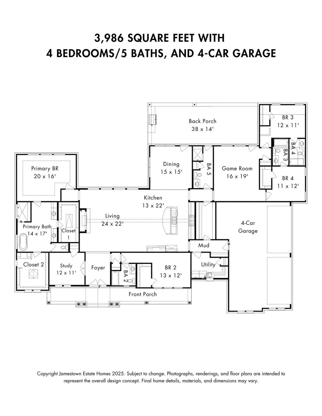 2D floor plan layout of this home in High Meadow Estates, Montgomery, TX (Image 2).