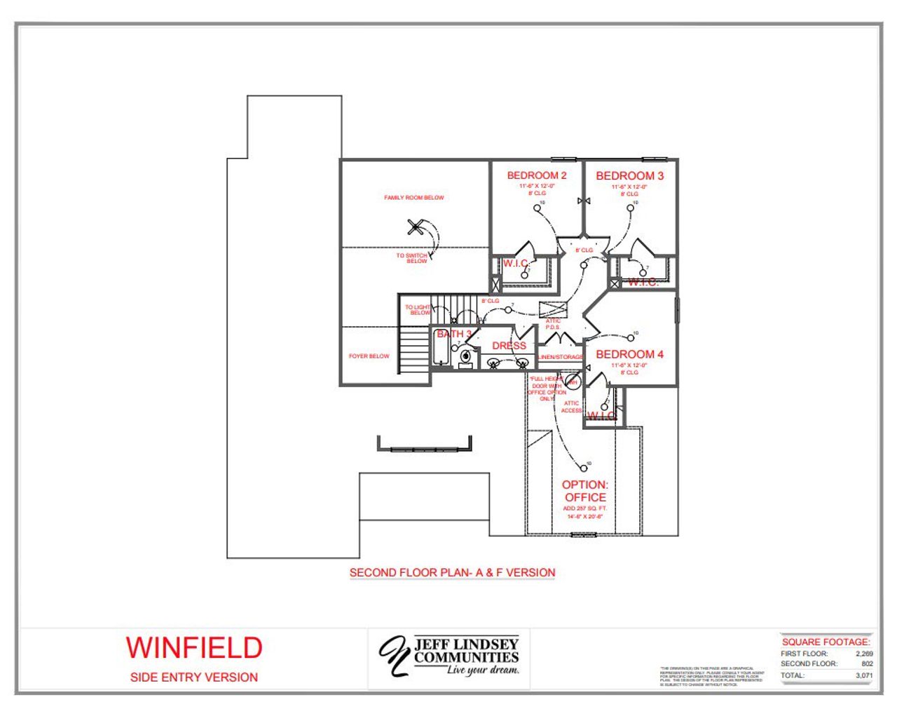 2D floor plan layout for the Winfield F by Jeff Lindsey Communities in Ellerbe, Newnan, GA (Image 2).