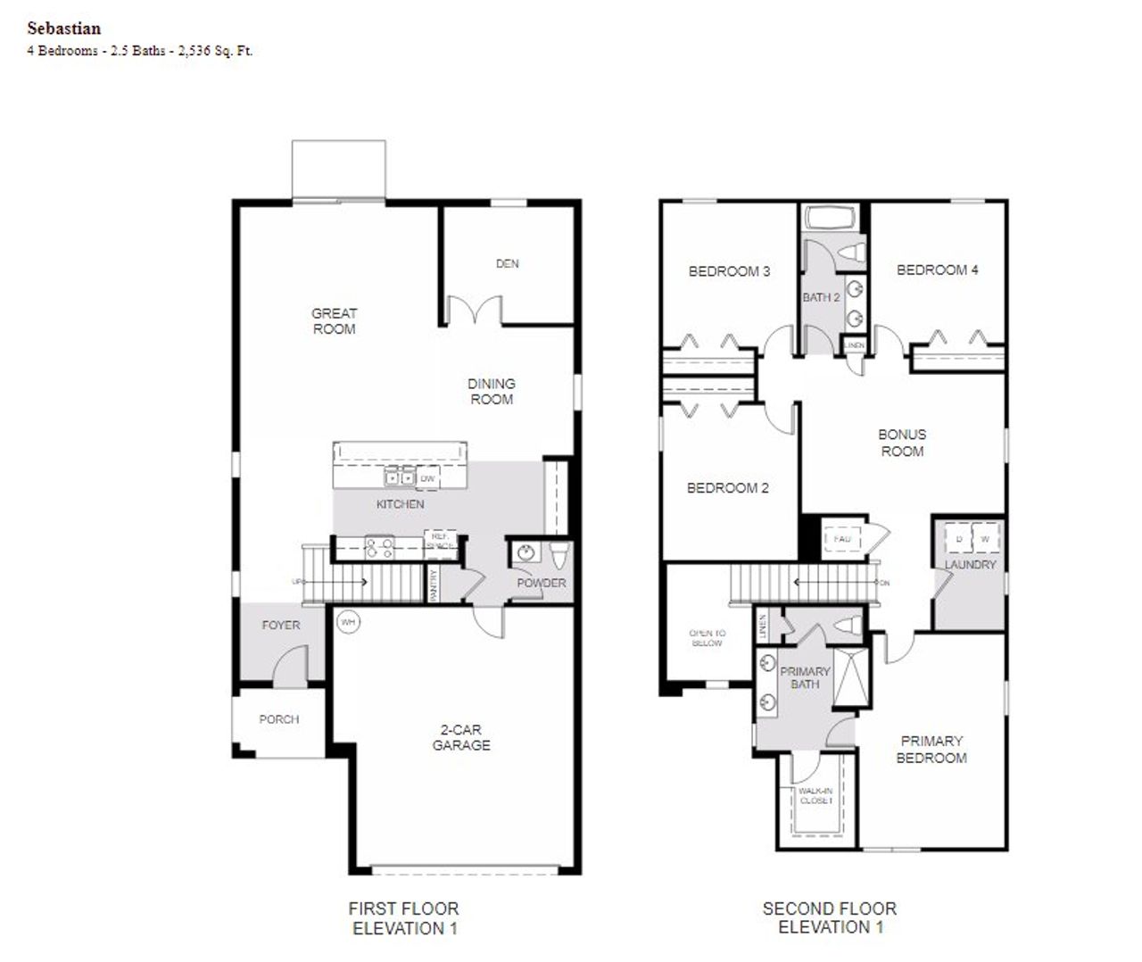 2D floor plan layout for the Sebastian by Risewell Homes in Trinity Lakes, Groveland, FL (Image 2).