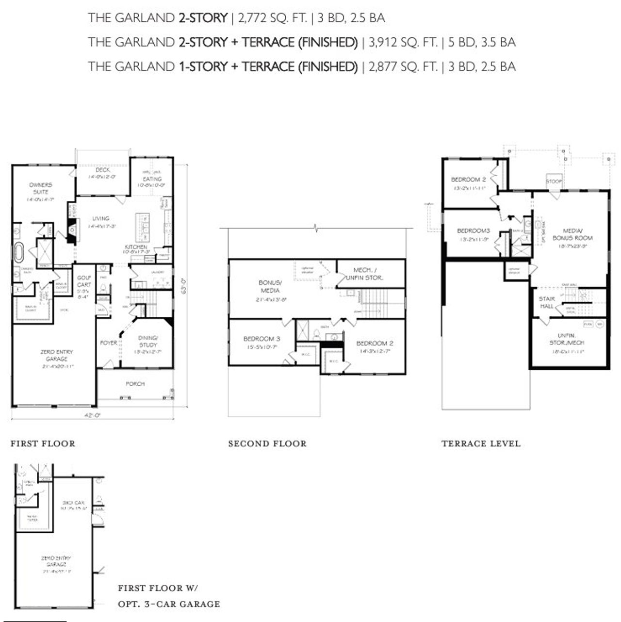2D floor plan layout for the The Garland by JW Collection in Lakeside at River Green, Canton, GA (Image 2).