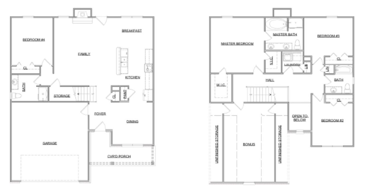 2D floor plan layout for the The Heyward by Smithbilt Homes in Farm At Riverbend, Pigeon Forge, TN (Image 2).