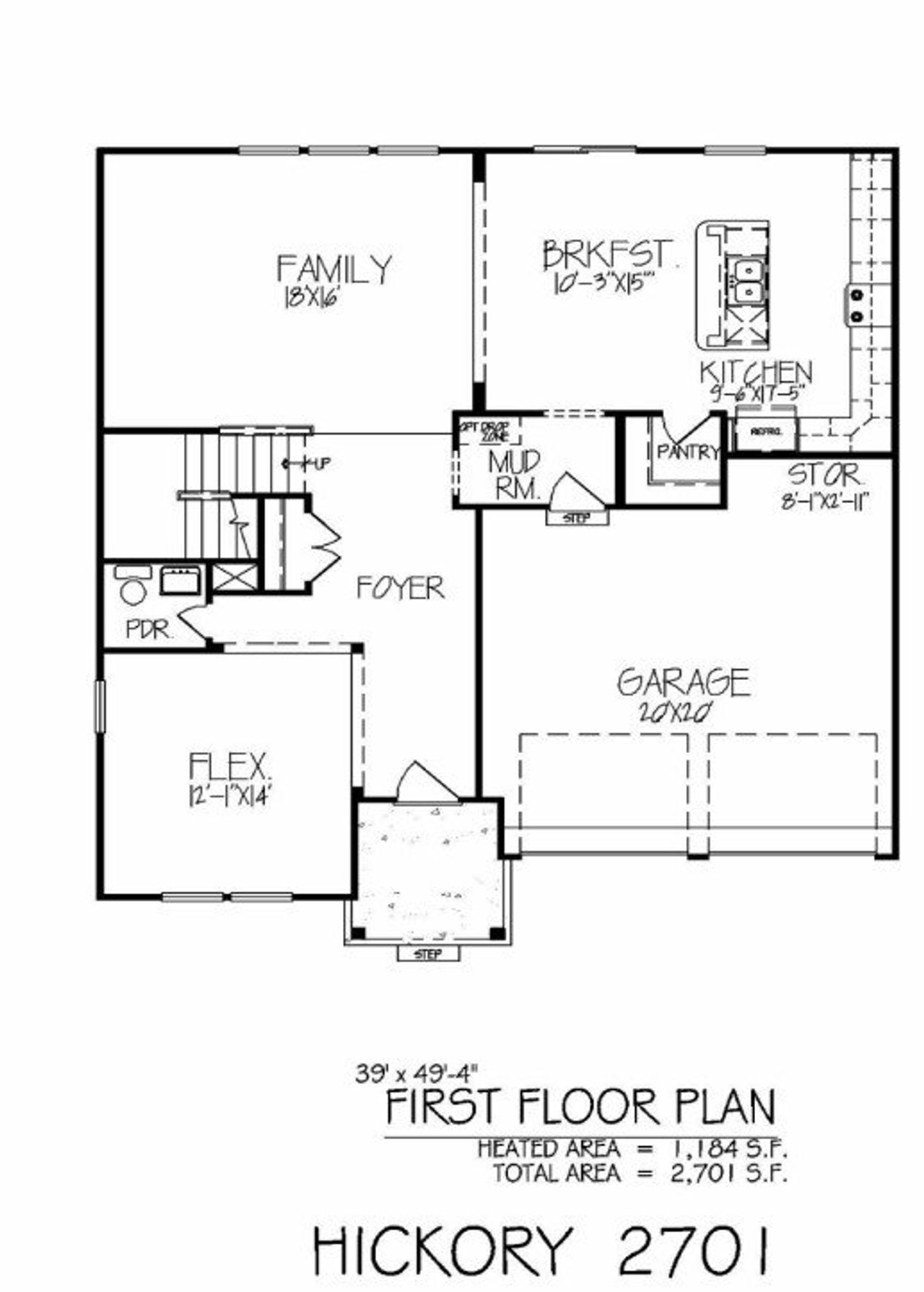 2D floor plan layout for the Hickory 2701 by Accent Homes Carolinas in Kinghurst Cove, Charlotte, NC (Image 2).