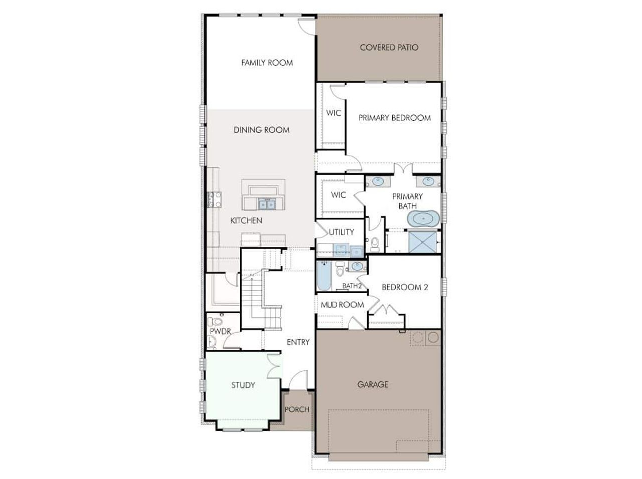 2D floor plan layout of this home in Santa Rita Ranch, Liberty Hill, TX (Image 2).