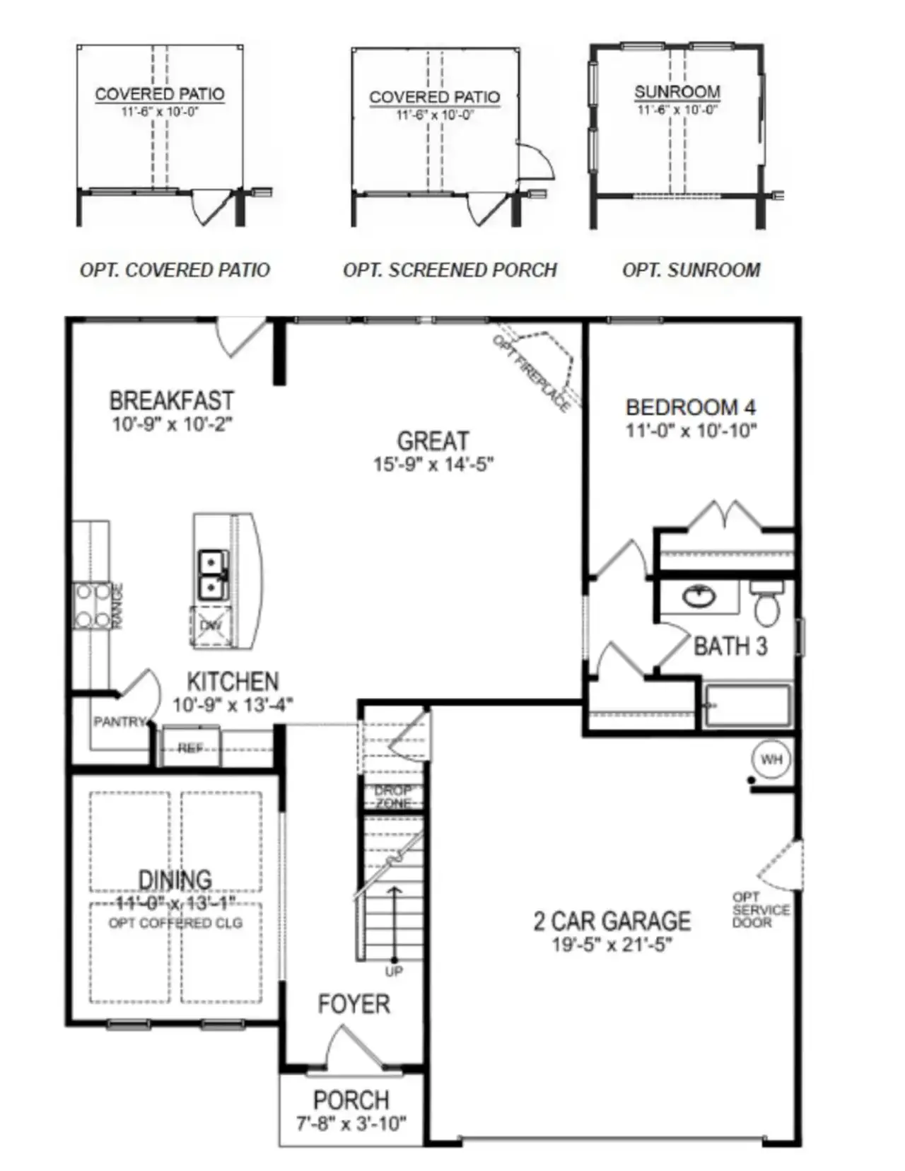 2D floor plan layout for the Fleetwood by D.R. Horton in Reedy Lake, Piedmont, SC (Image 2).