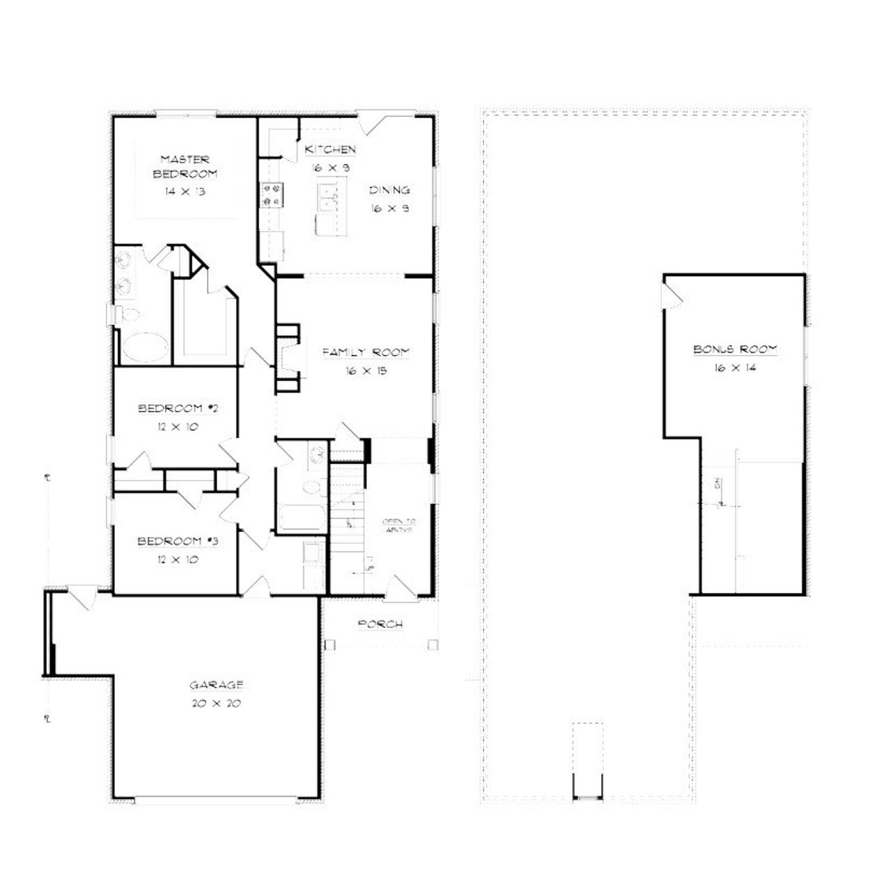 2D floor plan layout for the Westbury by Southeastern Building Corporation in Westfield Garden Homes, Gallatin, TN (Image 2).