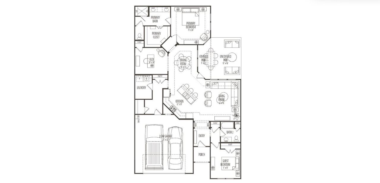 2D floor plan layout for the Portico by Epcon Communities in Ladera Prosper, Prosper, TX (Image 2).