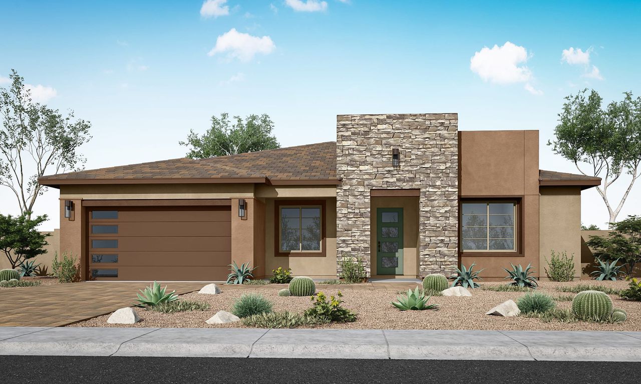 Representative exterior photo of a completed home built from the Bonita Plan 5512 by Tri Pointe Homes in Blossom Rock, Apache Junction, AZ (Image 2).