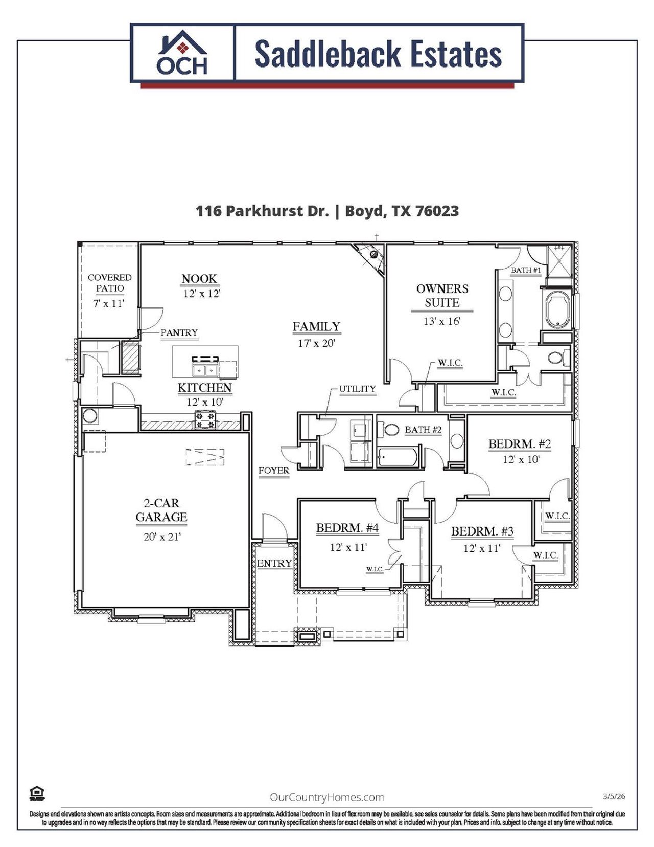 2D floor plan layout of this home in Saddleback Estates, Boyd, TX (Image 2).