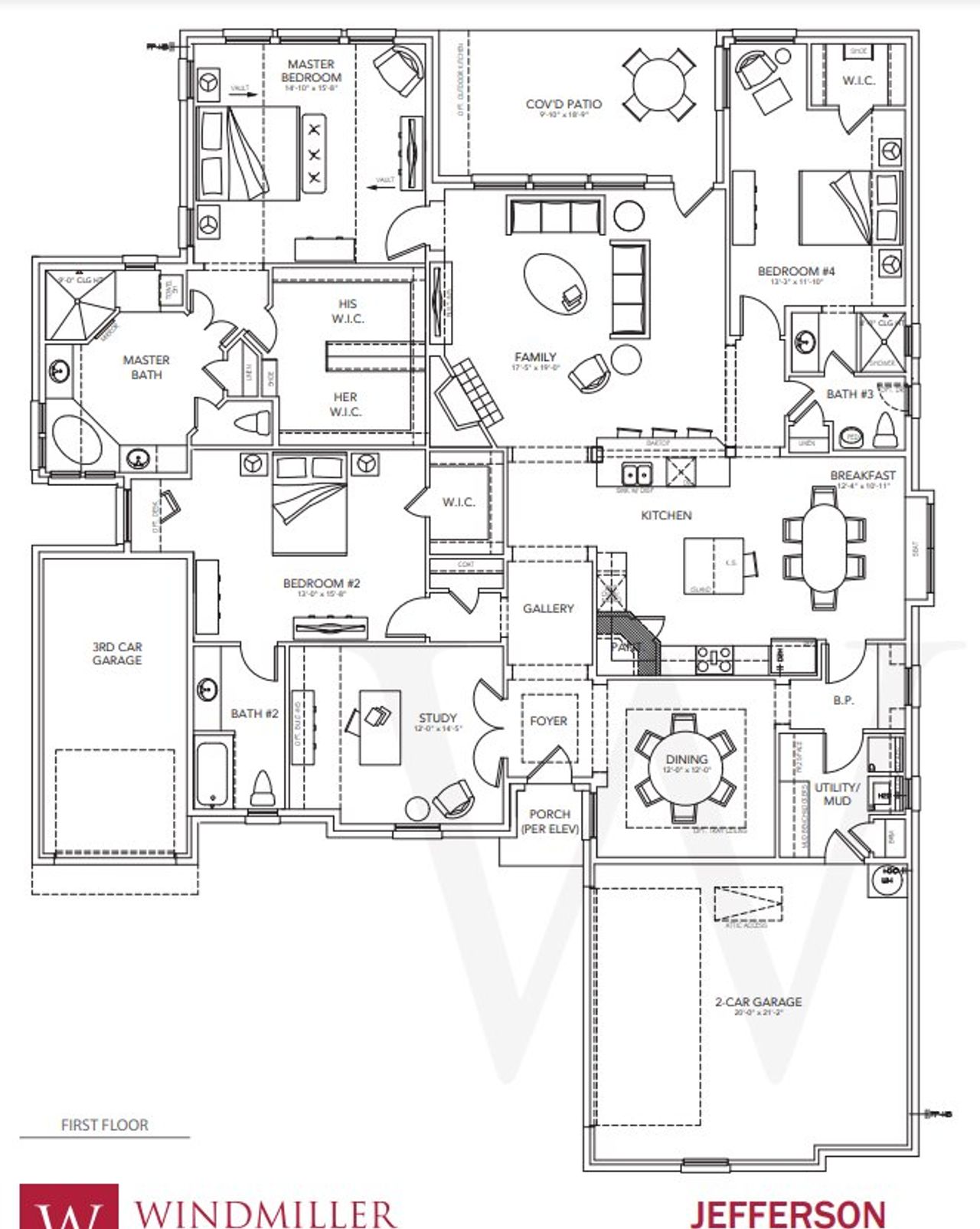 2D floor plan layout for the Jefferson by Windmiller Custom Homes in Thomas Crossing, Burleson, TX (Image 2). 2D floor plan layout for the Jefferson by Windmiller Custom Homes in Thomas Crossing, Burleson, TX (Image 2).