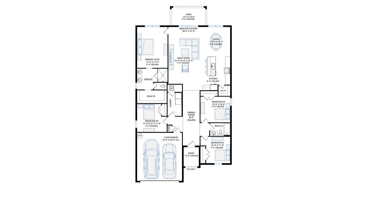 2D floor plan layout for the Brighton by Cardel Homes in Waterset, Apollo Beach, FL (Image 2). 2D floor plan layout for the Brighton by Cardel Homes in Waterset, Apollo Beach, FL (Image 2).