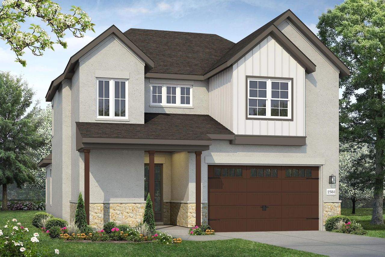 Representative exterior photo of a completed home built from the Cross Creek 2381 by Brohn Homes in Cross Creek, Cedar Park, TX (Image 2). Representative exterior photo of a completed home built from the Cross Creek 2381 by Brohn Homes in Cross Creek, Cedar Park, TX (Image 2).