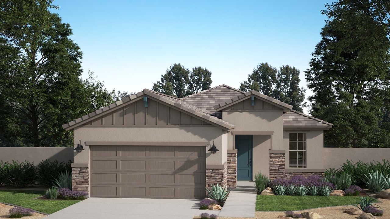Representative exterior photo of a completed home built from the Madera by Risewell Homes in The Villages at North Copper Canyon – Canyon Series, Surprise, AZ (Image 2).