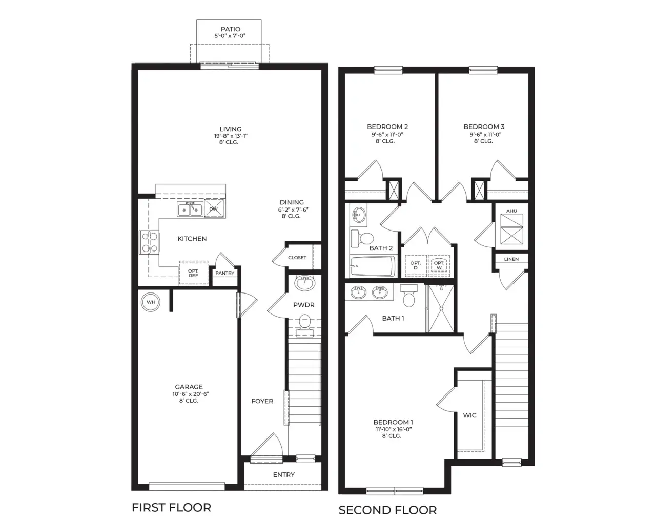 2D floor plan layout of this home in Odyssey Ridge Townhomes, Titusville, FL (Image 2).