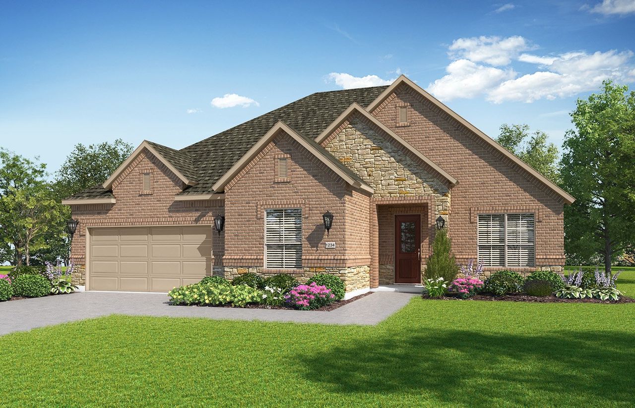 Representative exterior photo of a completed home built from the Avanti by Epcon Communities in Ladera at Timberbrook, Justin, TX (Image 2). Representative exterior photo of a completed home built from the Avanti by Epcon Communities in Ladera at Timberbrook, Justin, TX (Image 2).