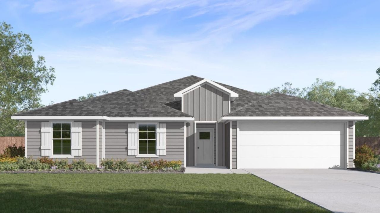 Representative exterior photo of a completed home built from the Eureka by D.R. Horton in Kokomo, Rockport, TX (Image 2). Representative exterior photo of a completed home built from the Eureka by D.R. Horton in Kokomo, Rockport, TX (Image 2).