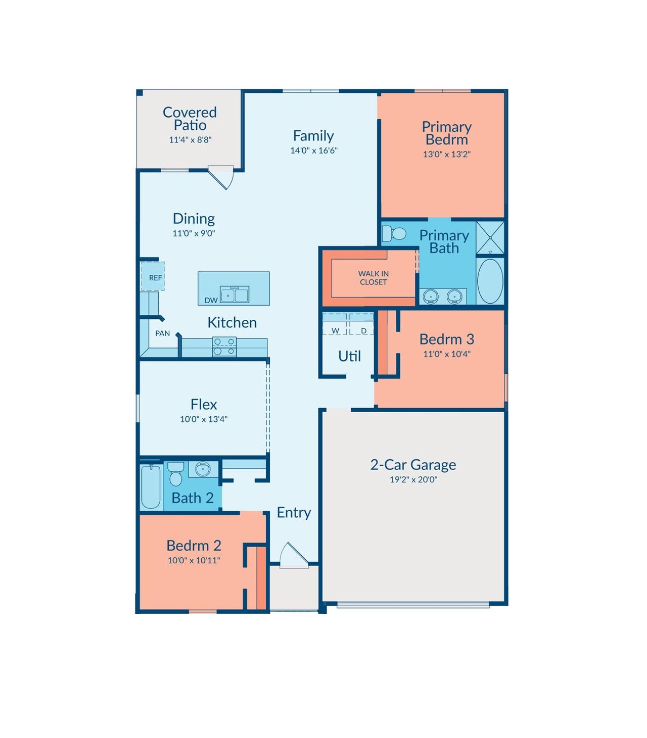 2D floor plan layout of this home in Meridiana, Manvel, TX (Image 2).