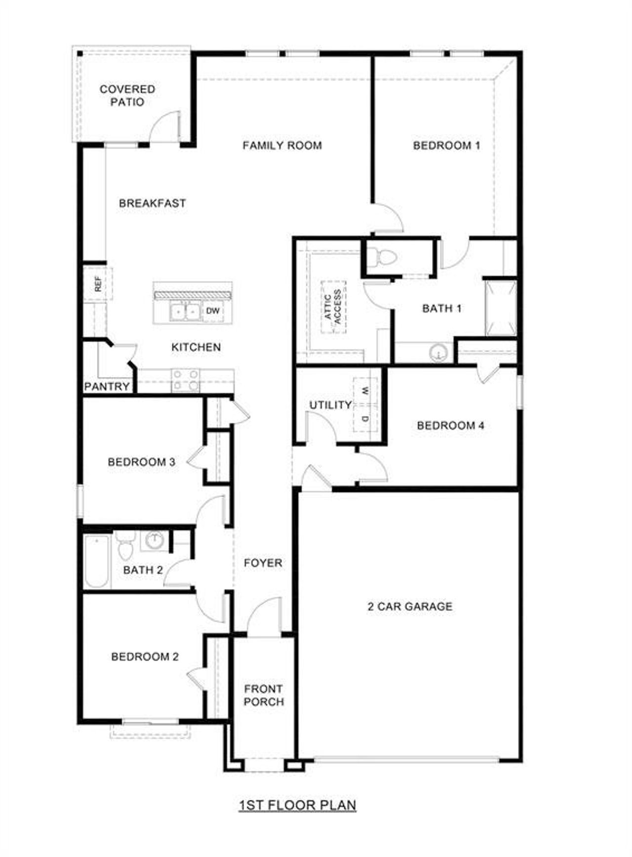 2D floor plan layout of this home in Windrose, Pilot Point, TX (Image 2).