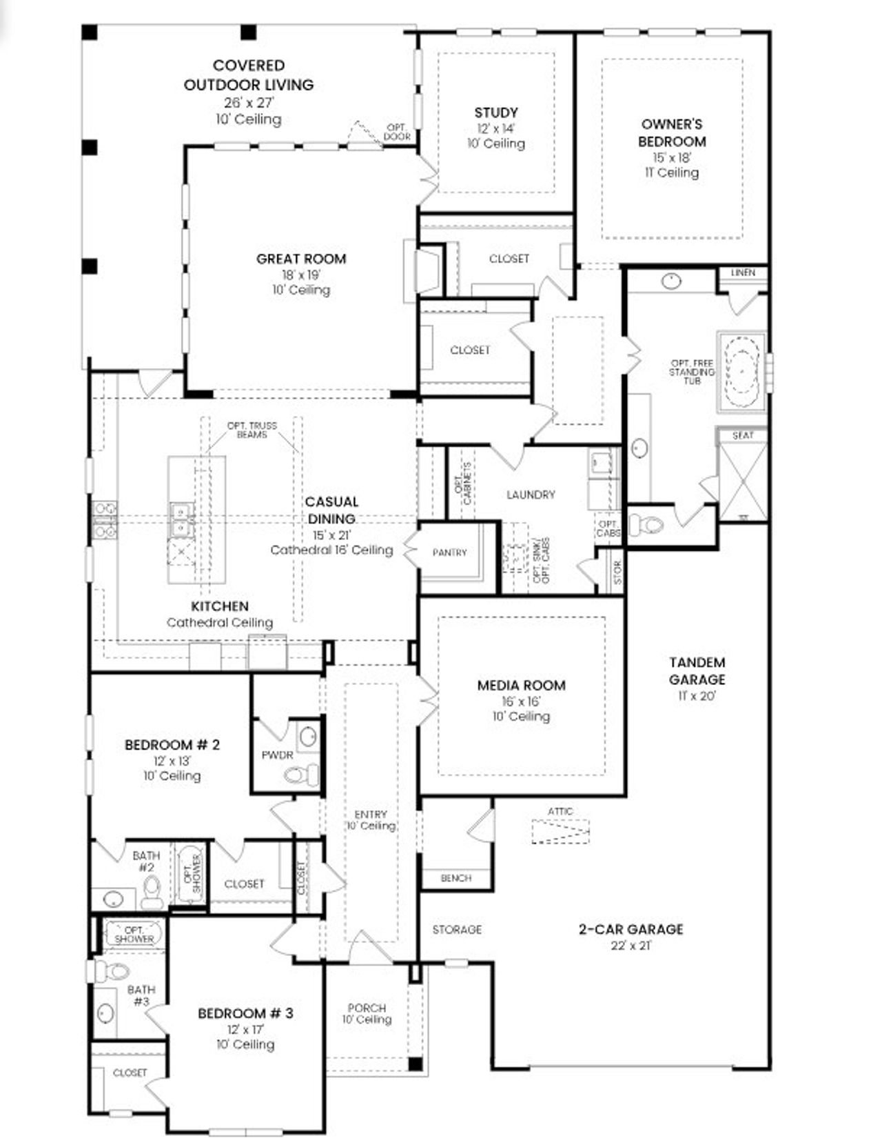 2D floor plan layout for the Plan 5531 by Tradition Homes in Mustang Lakes – 65’, McKinney, TX (Image 2).