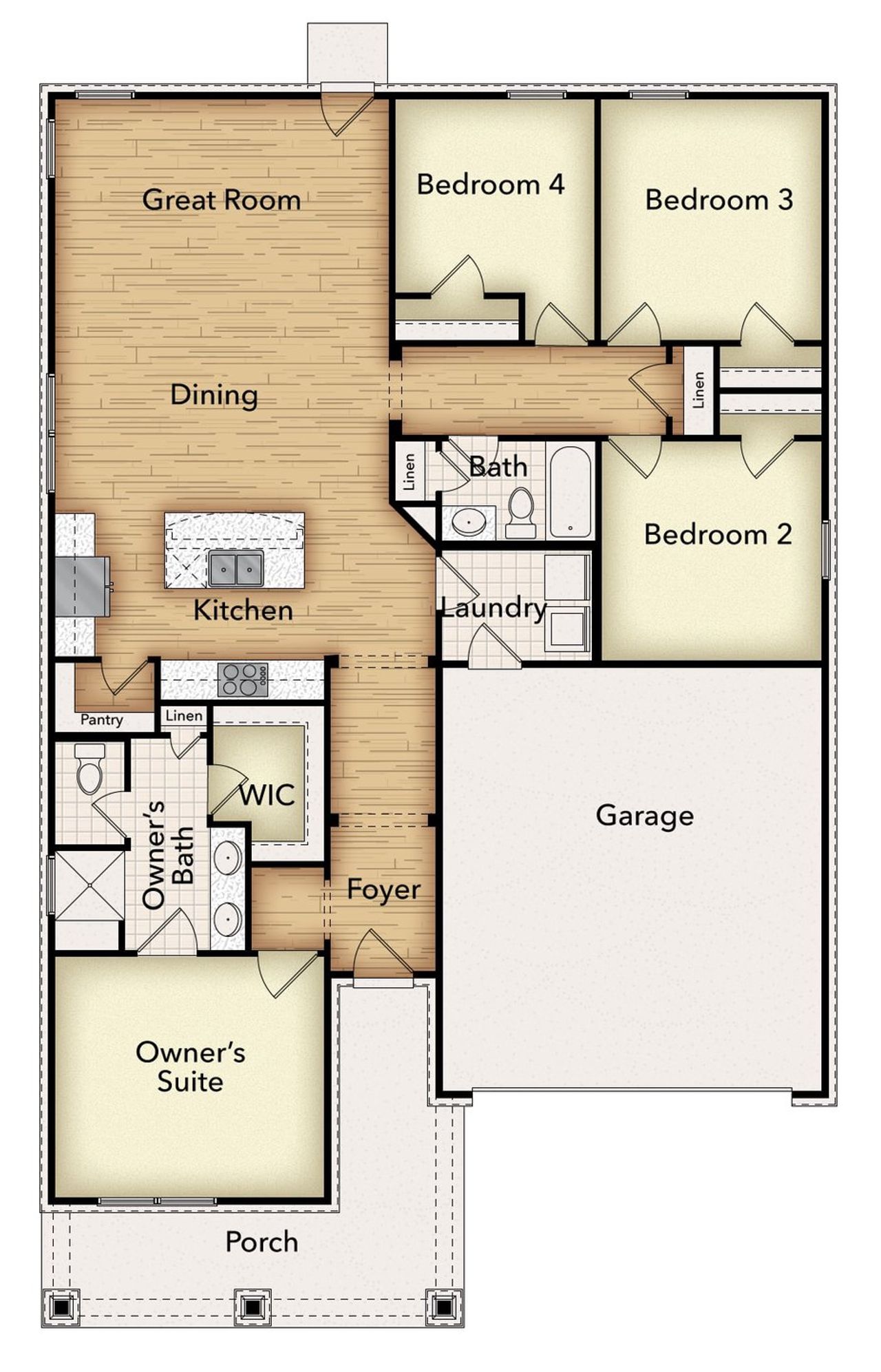 2D floor plan layout of this home in Liberty Pointe, Gainesville, TX (Image 2).