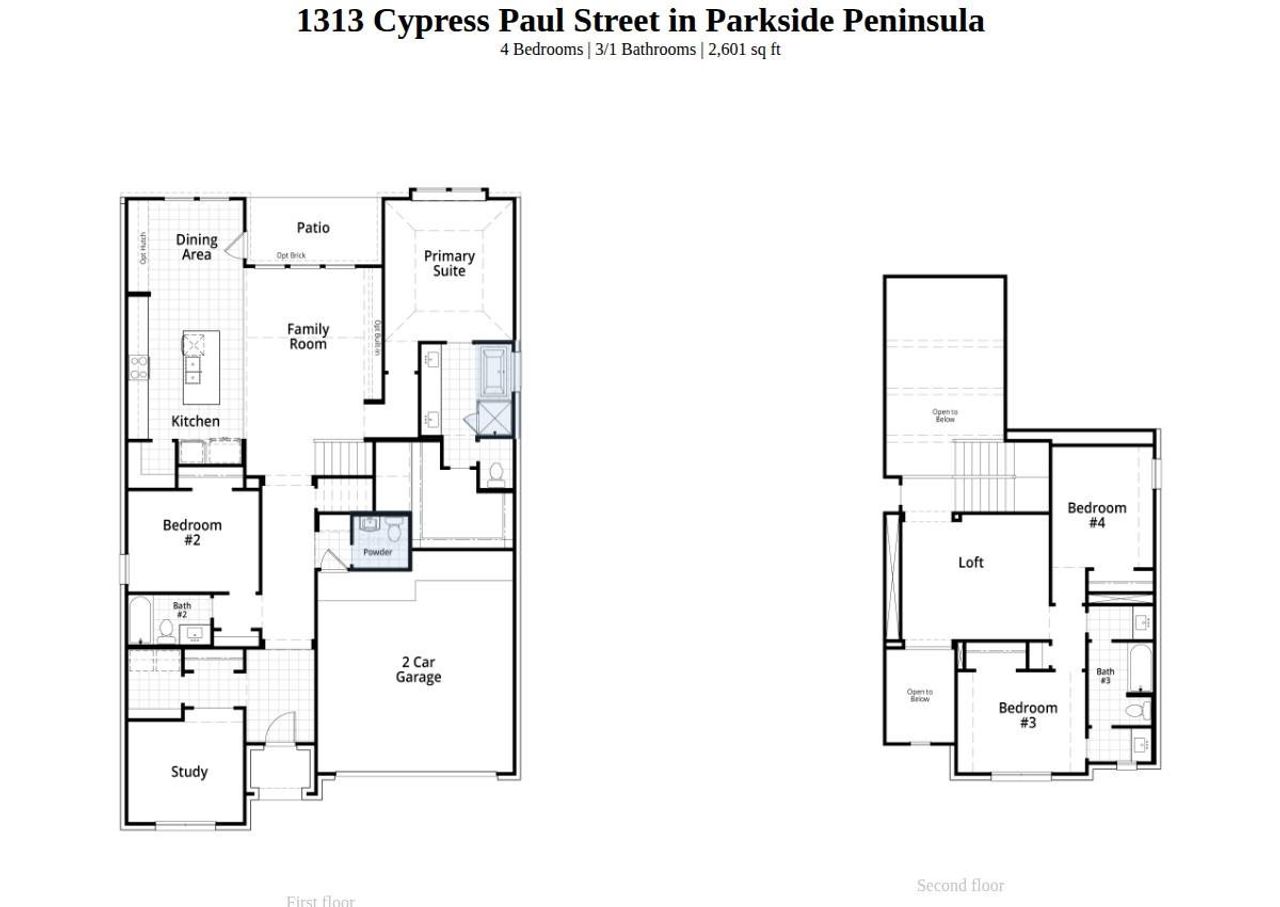 2D floor plan layout of this home in Parkside Peninsula, Georgetown, TX (Image 2).