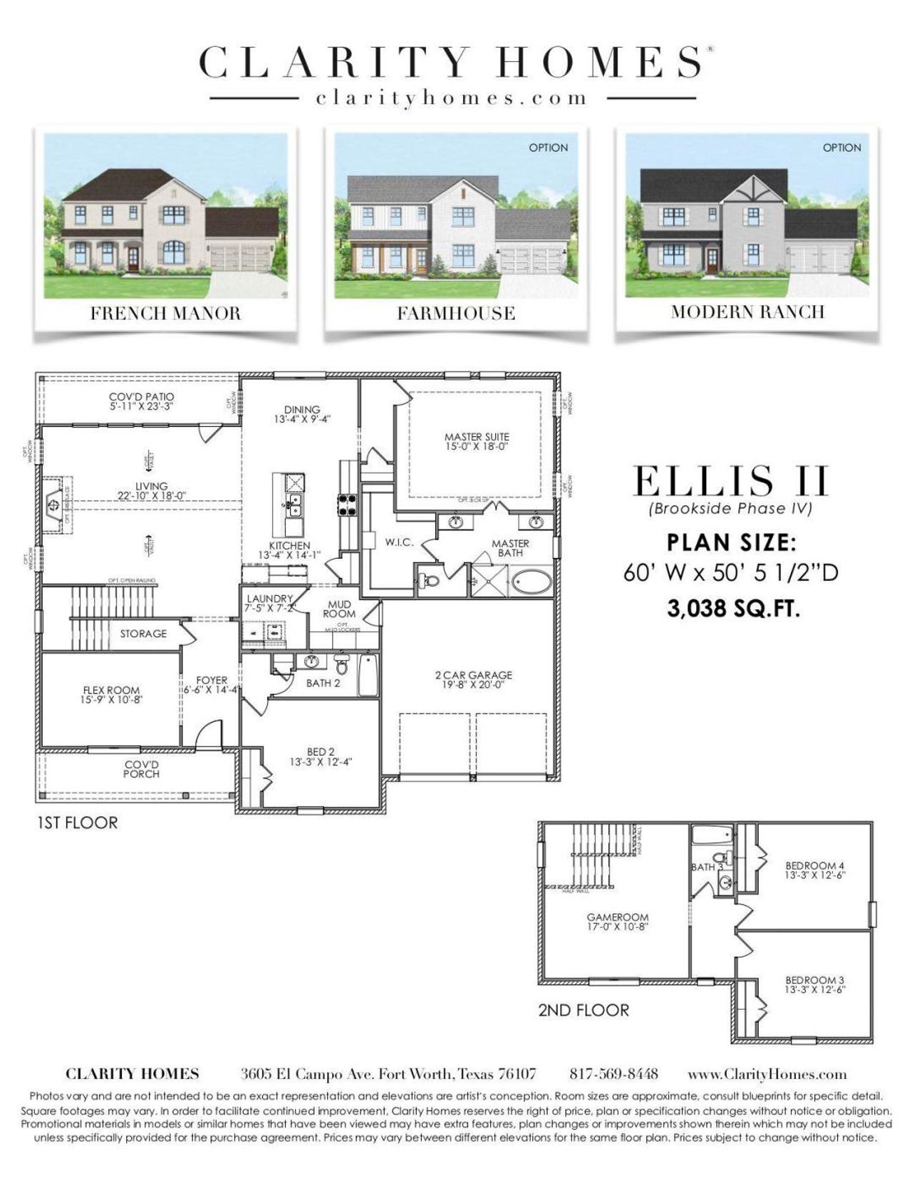 2D floor plan layout for the Ellis II by Clarity Homes in Brookside Phase IV, Benbrook, TX (Image 2). 2D floor plan layout for the Ellis II by Clarity Homes in Brookside Phase IV, Benbrook, TX (Image 2).