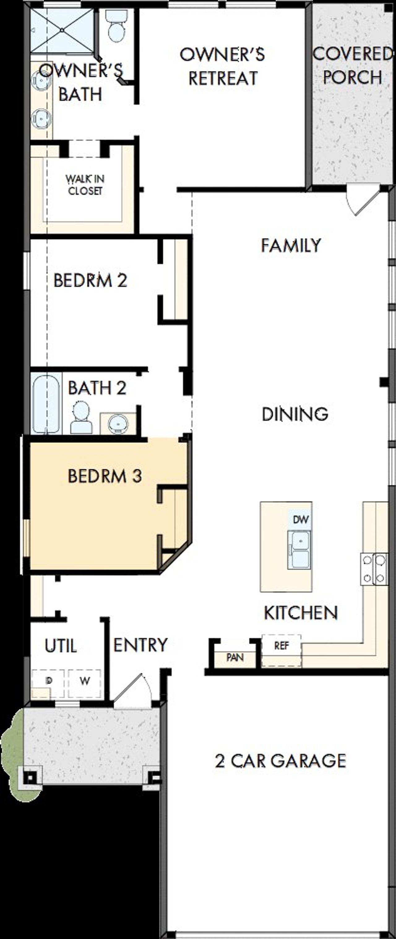 2D floor plan layout of this home in Mayfair - Select Garden Series, New Braunfels, TX (Image 2).