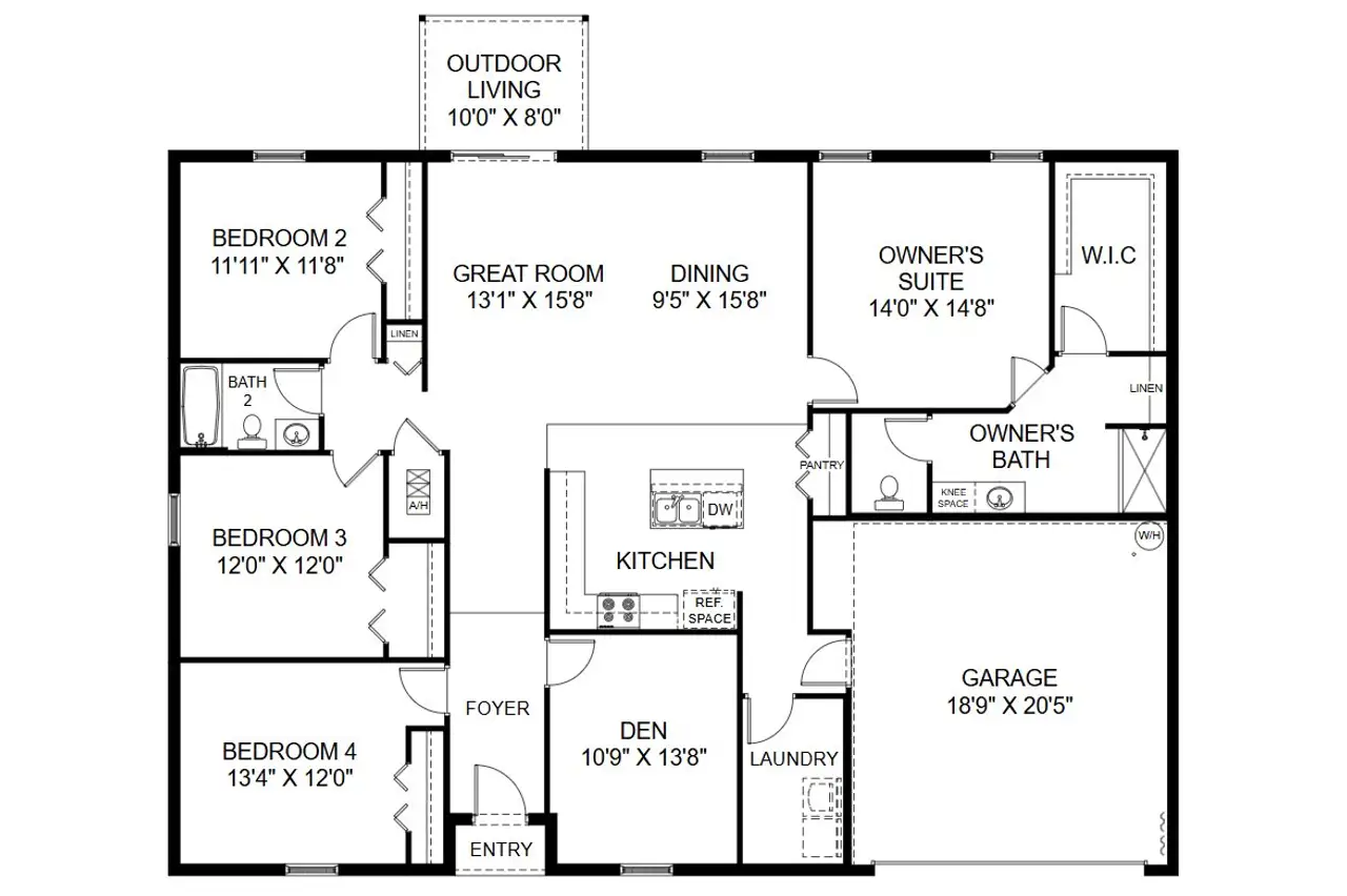 2D floor plan layout for the Majestic by Holiday Builders in Flagler Estates, Hastings, FL (Image 2). 2D floor plan layout for the Majestic by Holiday Builders in Flagler Estates, Hastings, FL (Image 2).