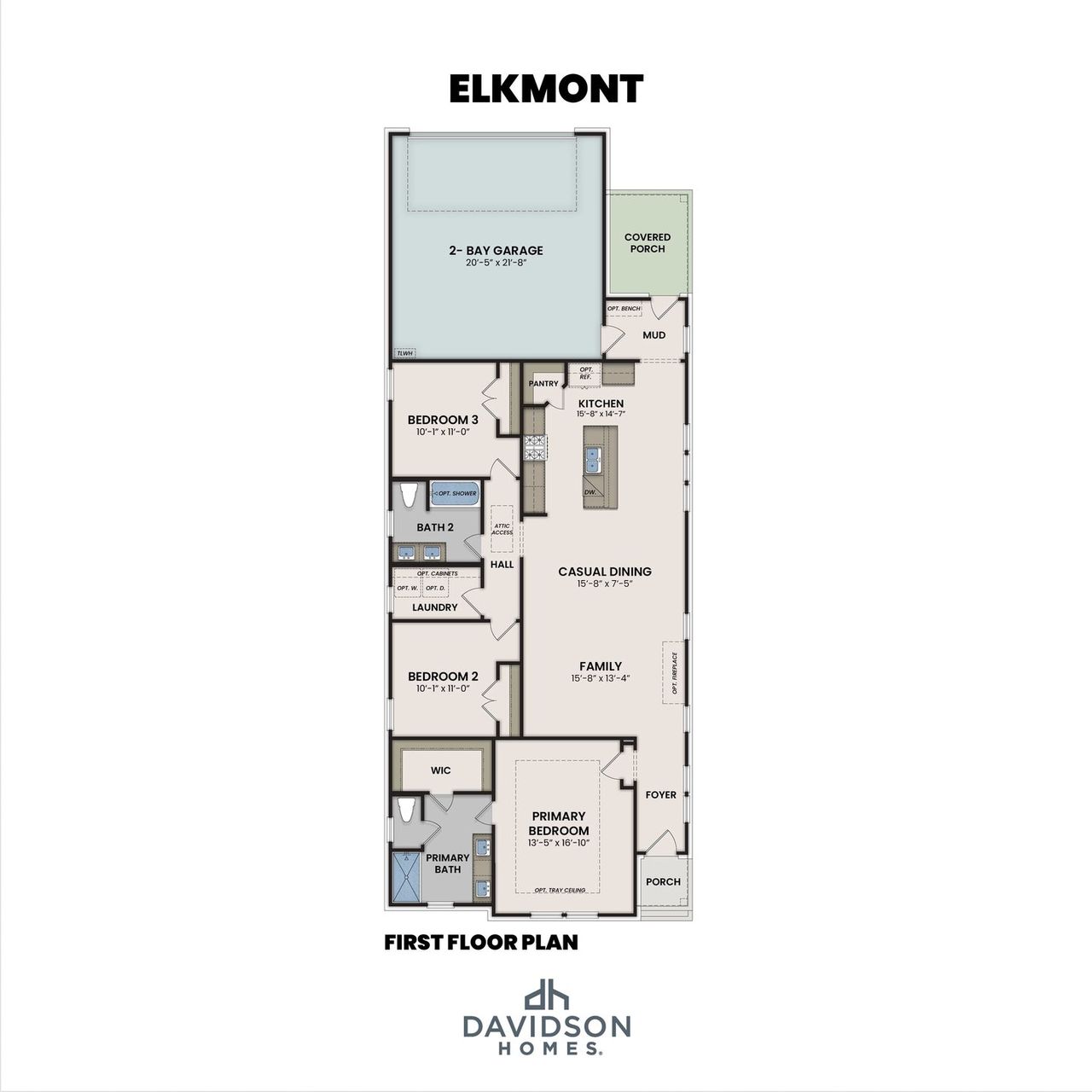 2D floor plan layout for the The Elkmont A by Davidson Homes LLC in Bradshaw Farms, Mount Juliet, TN (Image 2).