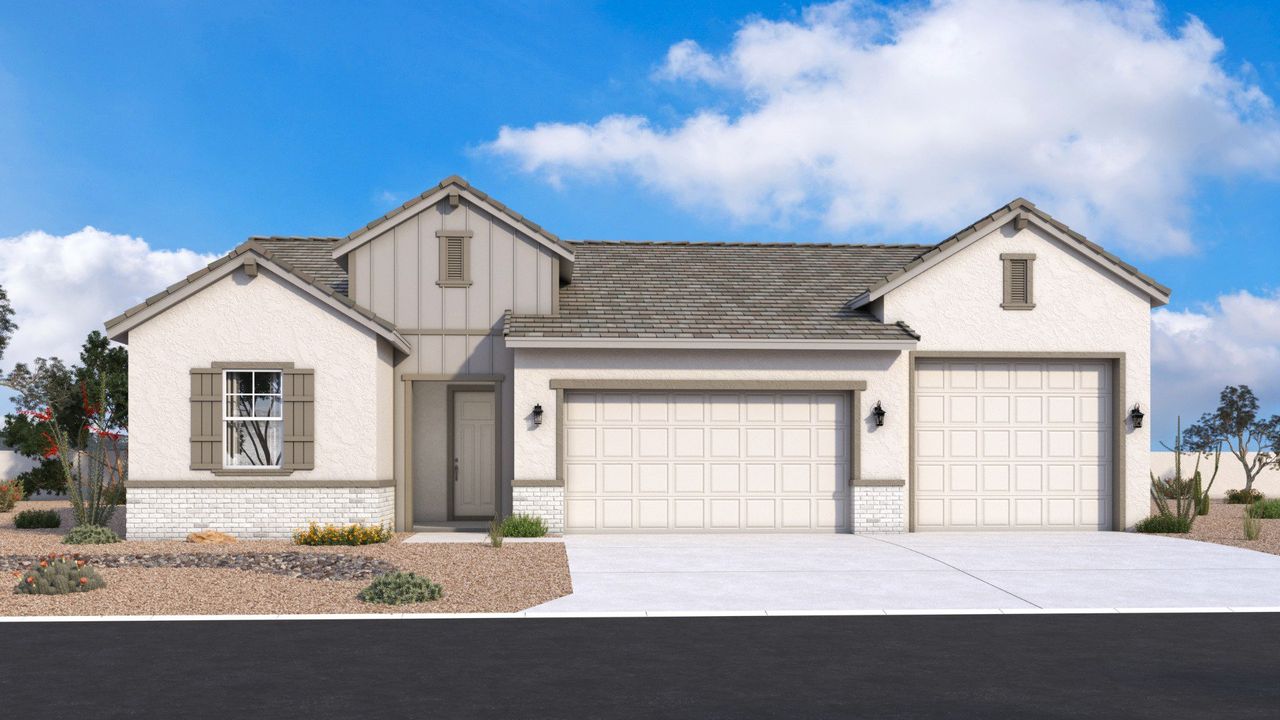 Representative exterior photo of a completed home built from the Canyon by DRB Homes in Windrose, Waddell, AZ (Image 2).