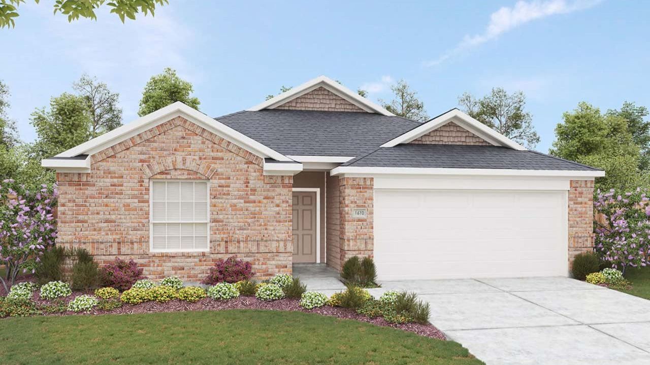 Representative exterior photo of a completed home built from the Blanton by DRB Homes in Sky Ridge, San Marcos, TX (Image 2). Representative exterior photo of a completed home built from the Blanton by DRB Homes in Sky Ridge, San Marcos, TX (Image 2).