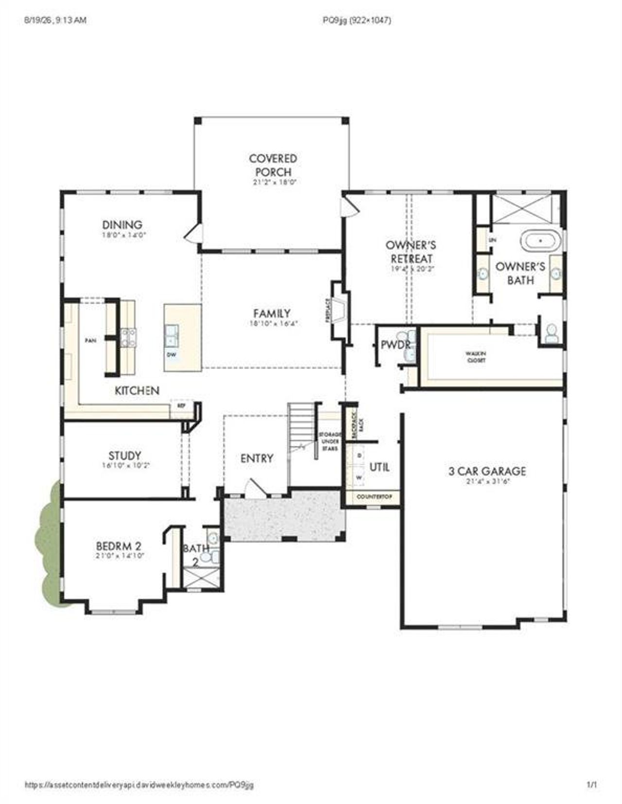 2D floor plan layout of this home in Meadow Brook Farms, Cumming, GA (Image 2).