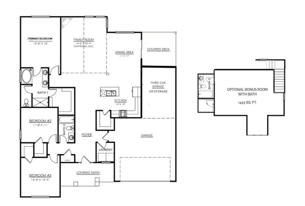 2D floor plan layout for the Oakland by D.R. Horton in Alder Pond, Campobello, SC (Image 2).
