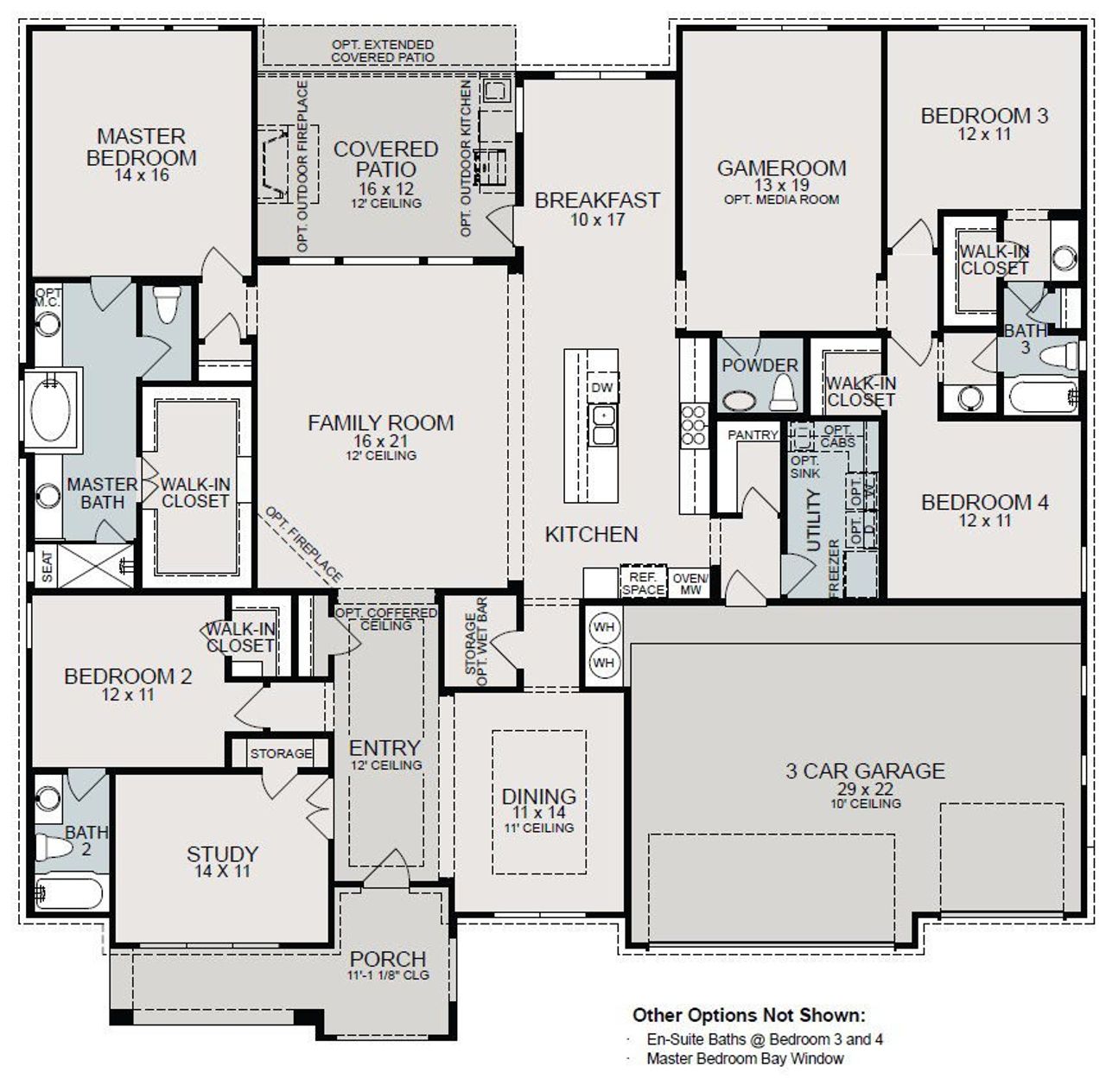 2D floor plan layout for the Ashlyn by Sitterle Homes in Lakeview 100’s, Waller, TX (Image 2).