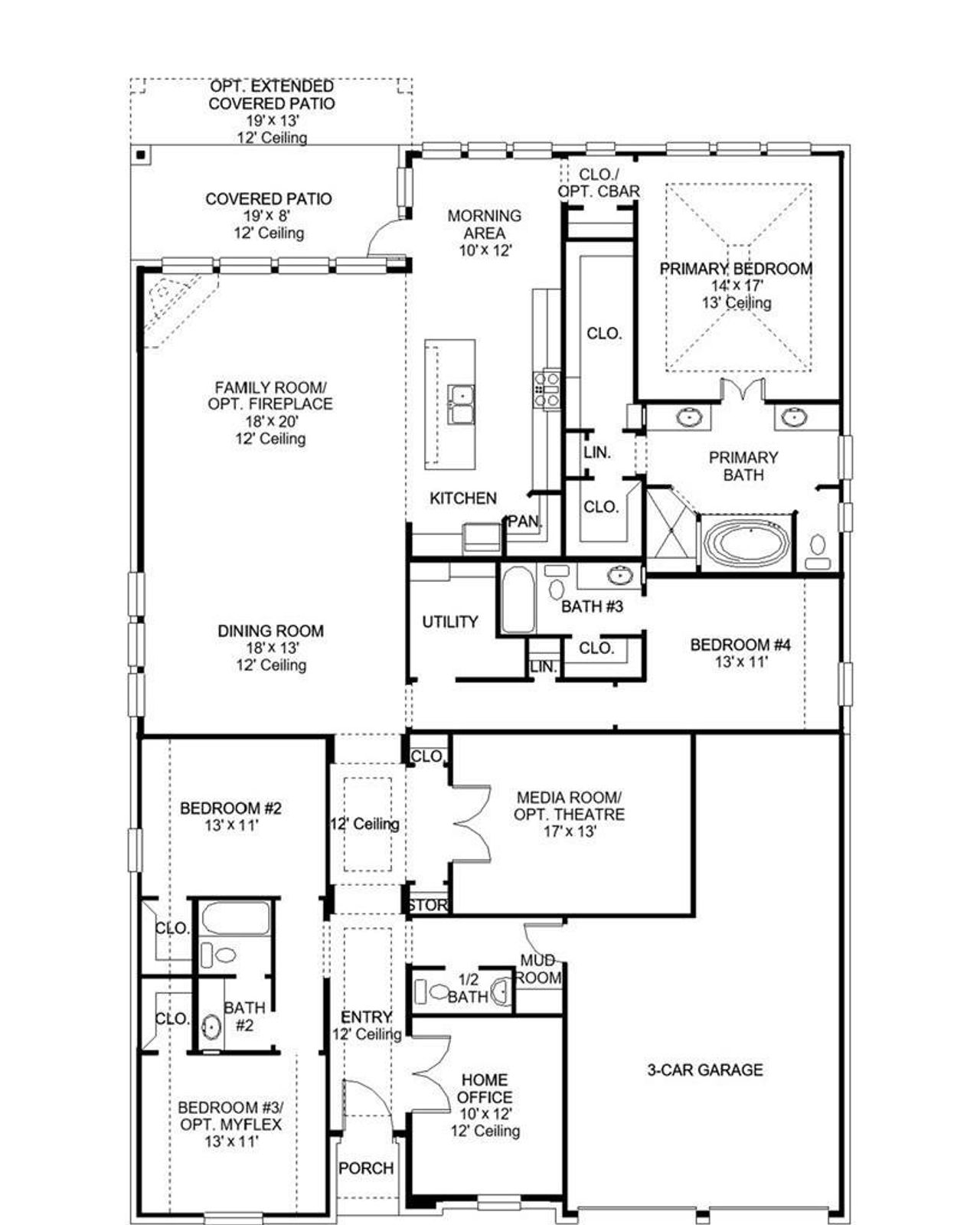 2D floor plan layout of this home in Lariat 60', Liberty Hill, TX (Image 2).