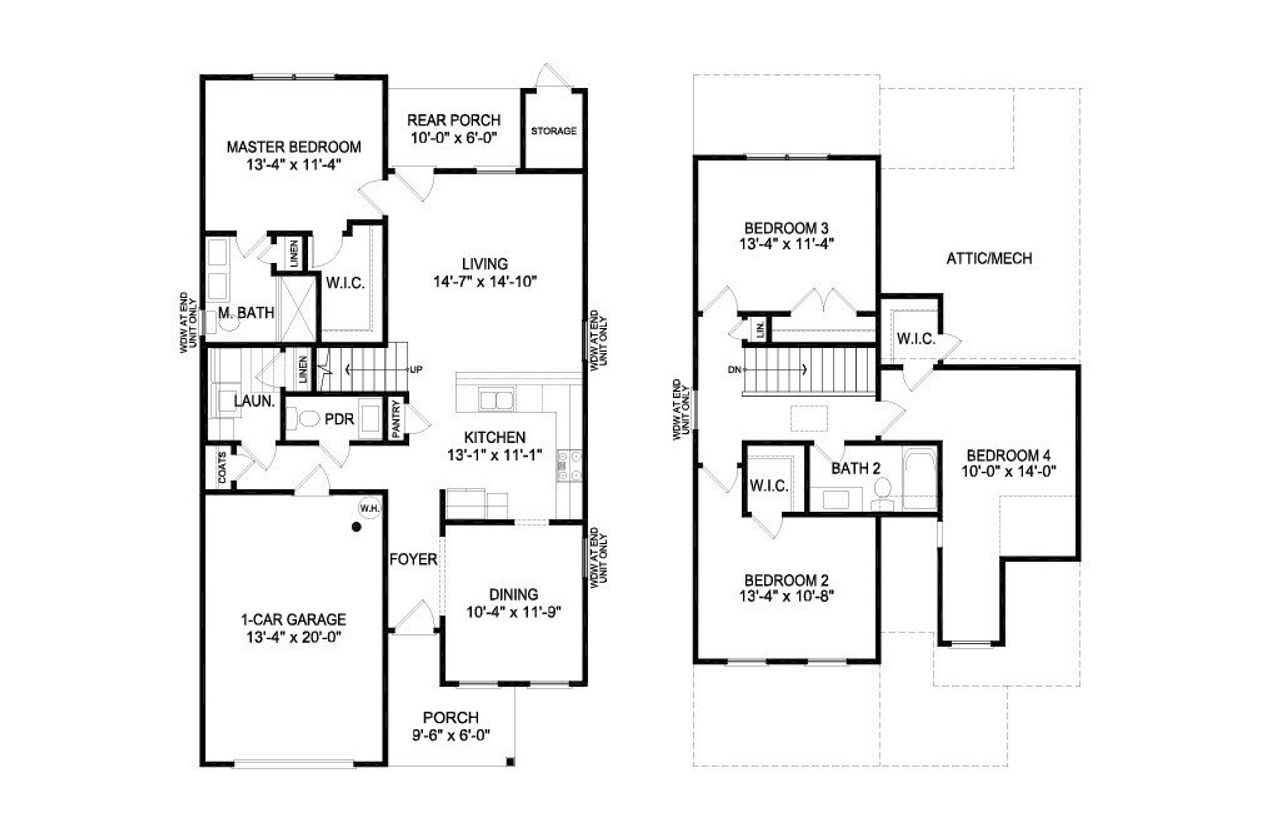2D floor plan layout for the 1807 Townhome by Adams Homes in Autumn Trail, Bolivia, NC (Image 2).