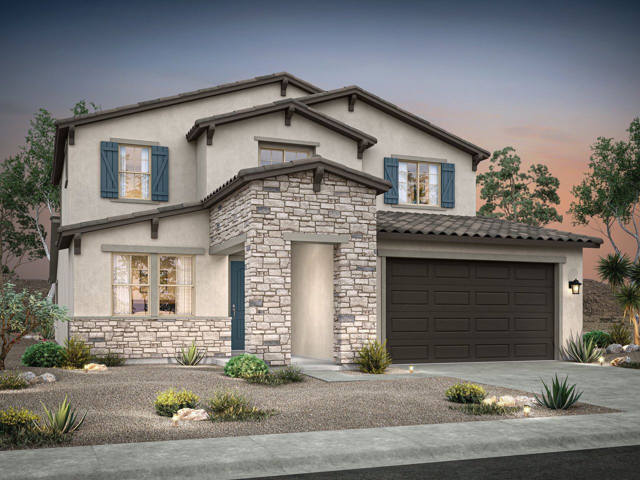 Representative exterior photo of a completed home built from the Jerome by William Ryan Homes in Alta Vida at Westpark, Buckeye, AZ (Image 2). Representative exterior photo of a completed home built from the Jerome by William Ryan Homes in Alta Vida at Westpark, Buckeye, AZ (Image 2).