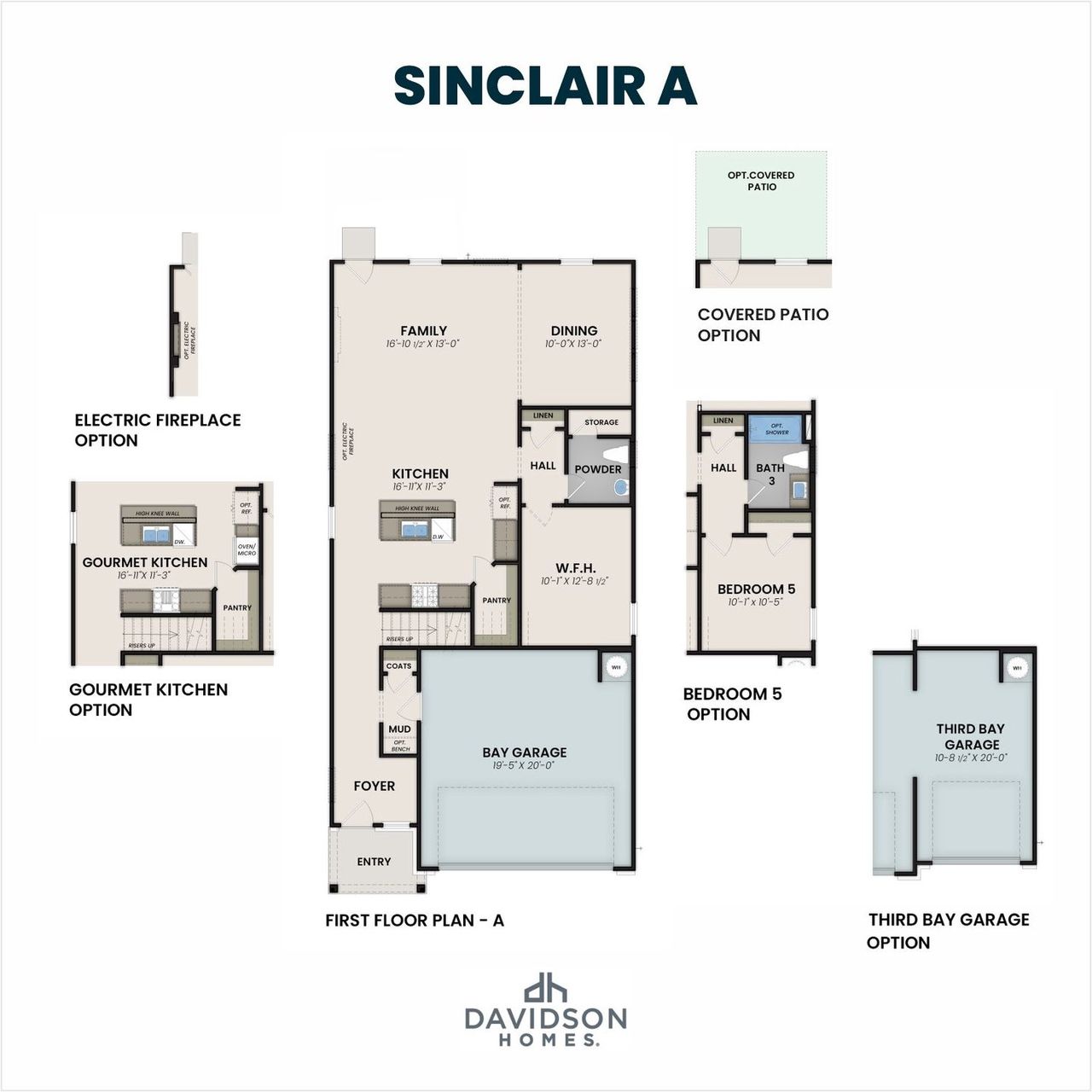 2D floor plan layout for the The Sinclair B by Davidson Homes LLC in Greene Farms, Cartersville, GA (Image 2).