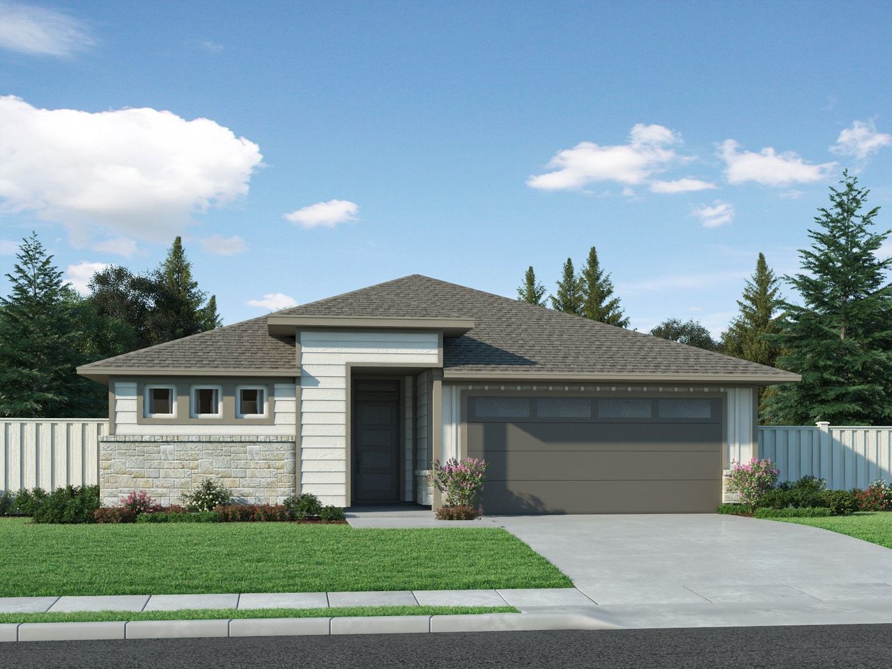 Representative exterior photo of a completed home built from the The Preston (403) by Meritage Homes in Lakeside Meadows, Pflugerville, TX (Image 2).