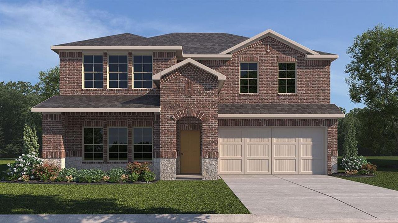 Front exterior of a new home in Riverfield, Josephine, TX, highlighting curb appeal (Image 2). Front exterior of a new home in Riverfield, Josephine, TX, highlighting curb appeal (Image 2).